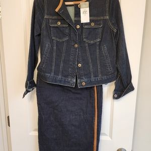 NWT Ralph Lauren Women's Dark Blue Denim Jacket Leather Trim Collar Large